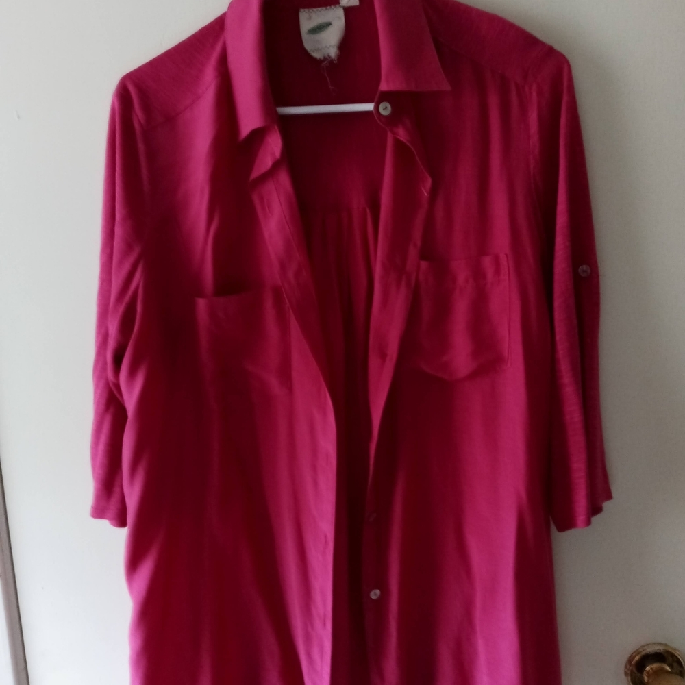 Nurture Sheer Pink/Violet 3/4 roll button Blouse